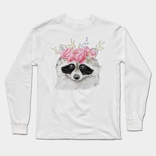 Cute Raccoon with Flower Headband Long Sleeve T-Shirt